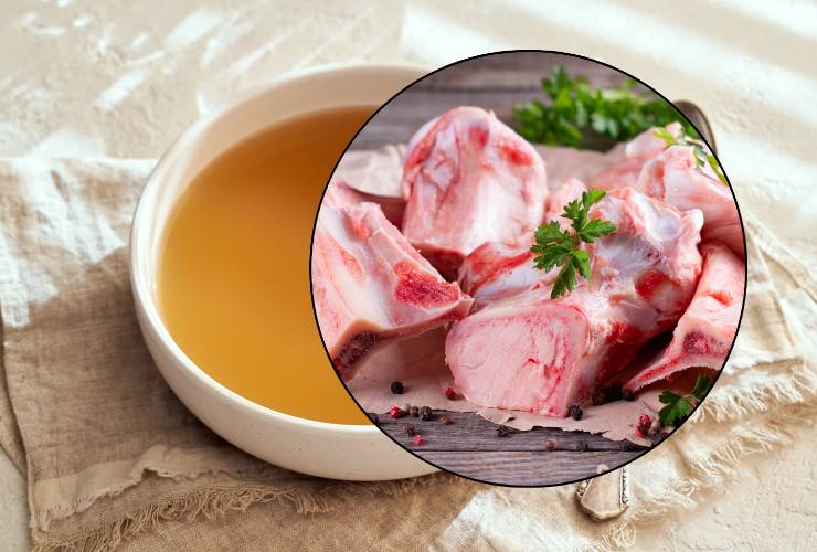collage brodo di carne e ossa tagliate