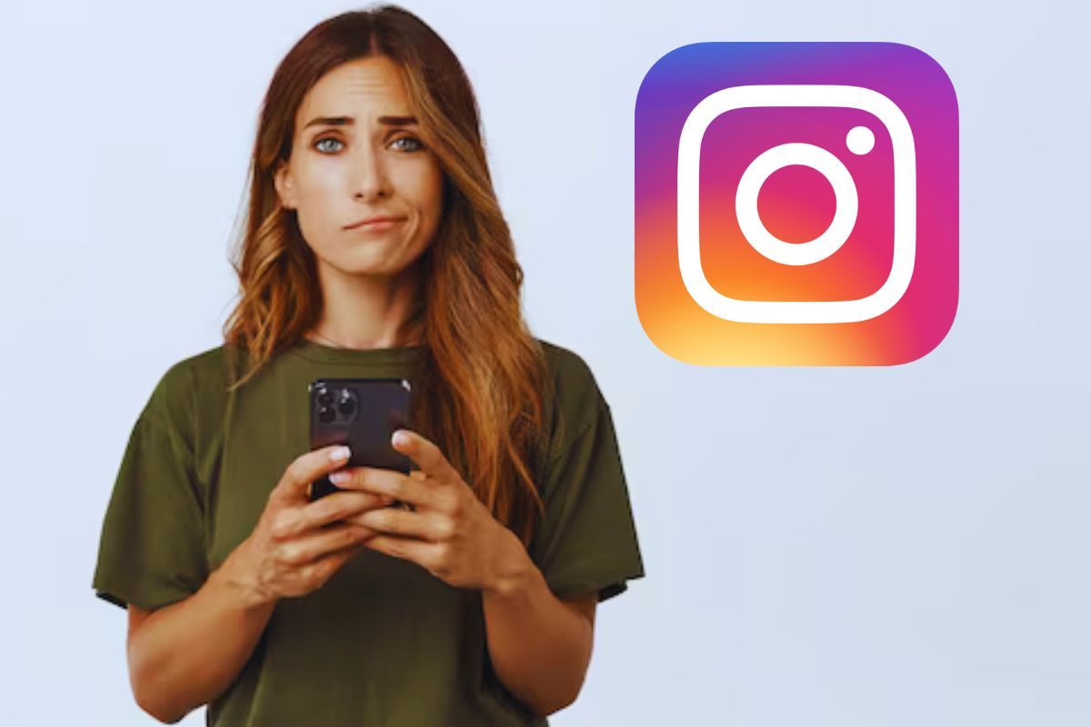 Donna con cellulare in mano, logo Instagram