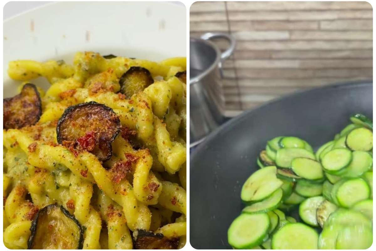 pasta con zucchine e zucchine in padella