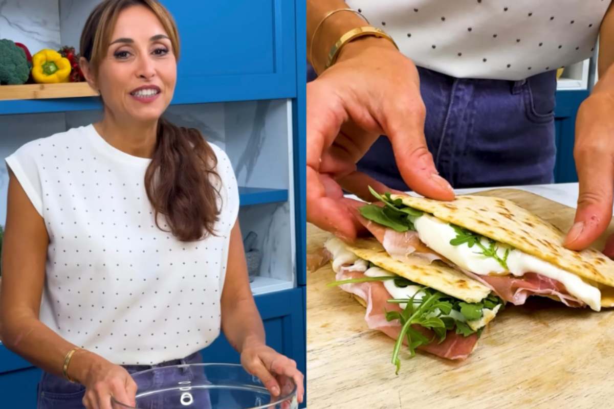 Collage di Benedetta Parodi e una piadina farcita