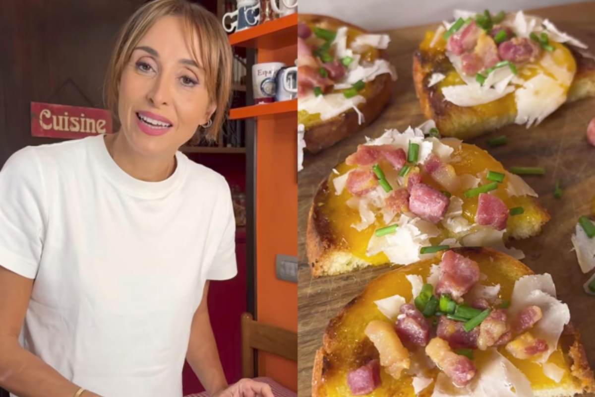 Benedetta Parodi e bruschette alla carbonara