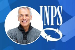 Il logo dell'INPS e in evidenza un sessantenne sorridente