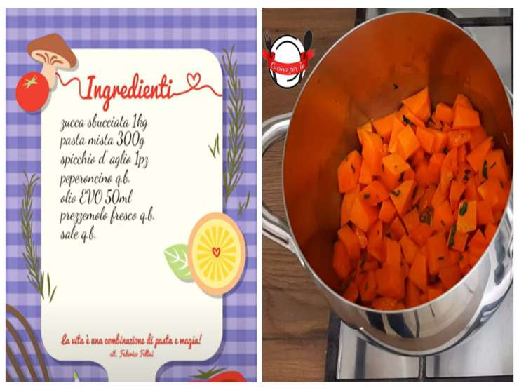 ricetta per la pasta e zucca e zucca in una pentola